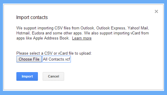 import excel contacts to Gmail 