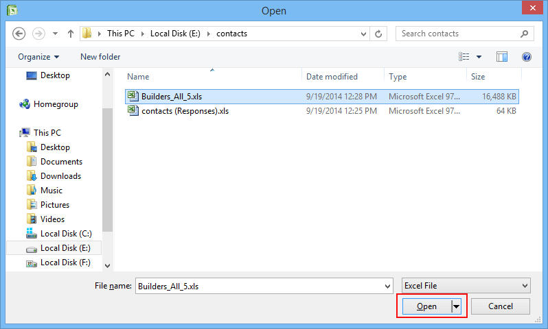 navigate to excel file location 