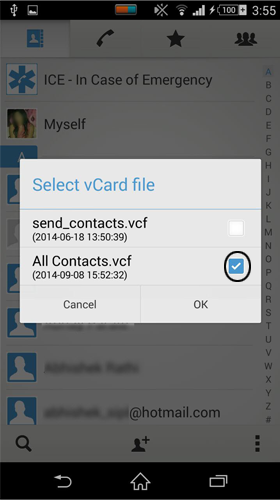 import vCard/vcf to android 