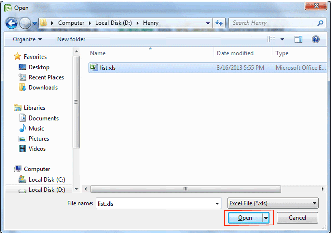 interface of excel to vcard